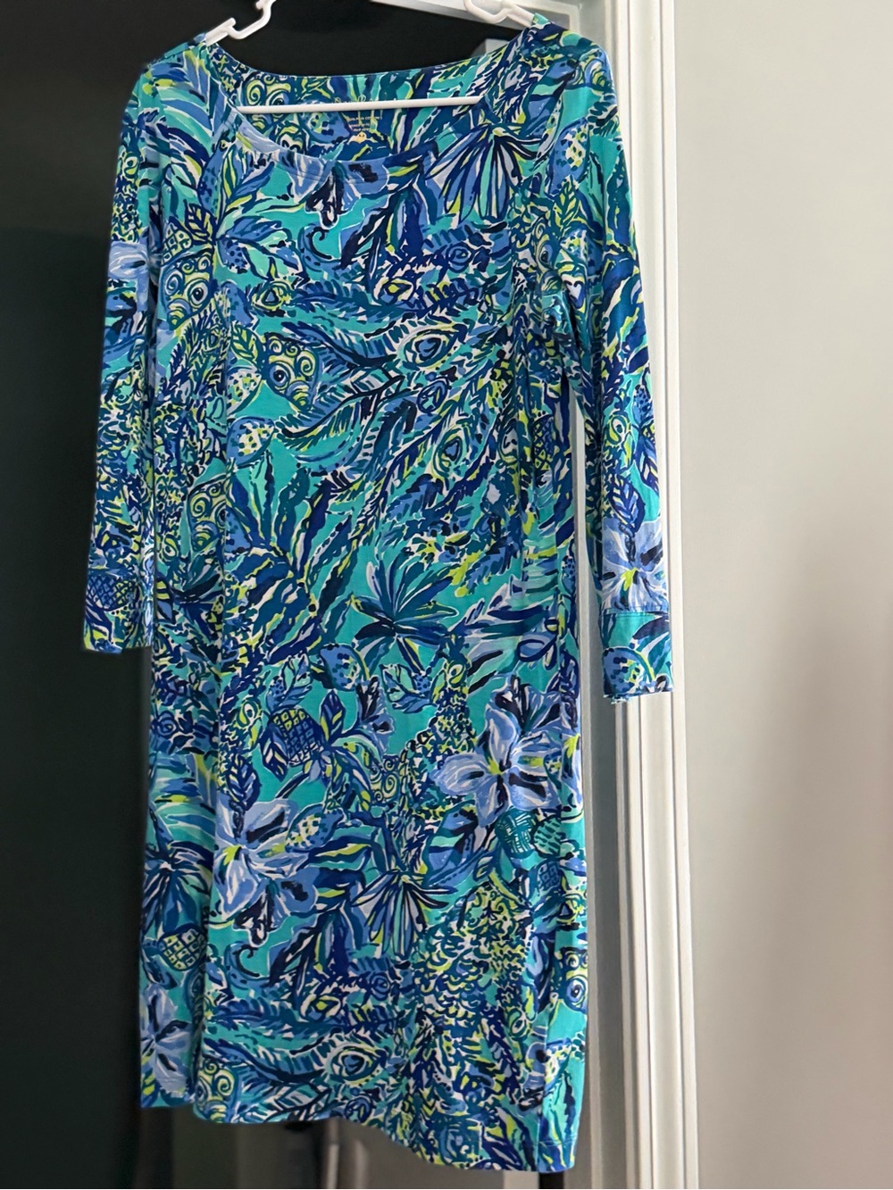 Lilly Pulitzer Blue, Teal & Lime Floral Long-Sleeve Shift Dress